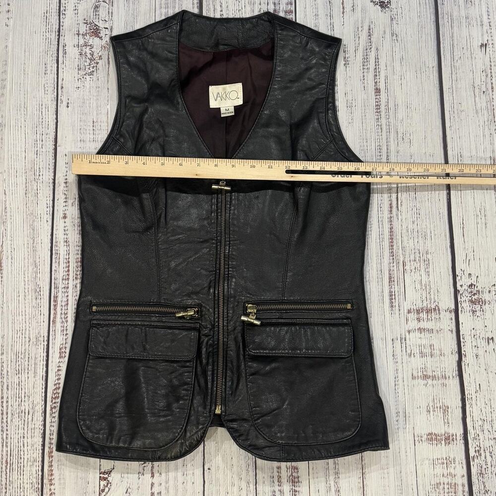 Vakko Genuine Leather Vest M Full Zip Black Moto Made in USA - Picture 5 of 6